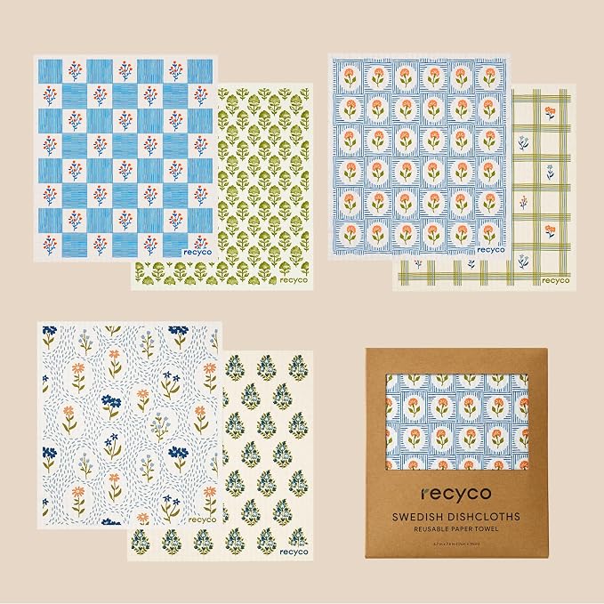 RECYCO Swedish Dishcloths for Kitchen | 6 Packs Bloom Tiles Washable Dish Rags - Image 8