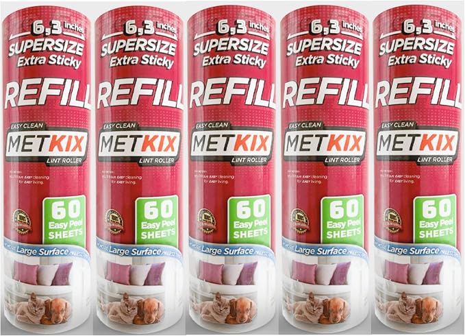 Refill for Metkix Supersize 6.3 inches Lint Roller 5 Packs Total 300 Sheets by Metkix
