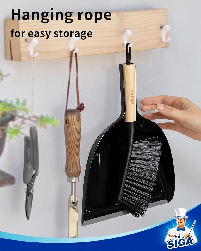 MR.SIGA Dustpan and Brush Set, Bamboo Handle, 1 Set | Handheld brush and - Image 6