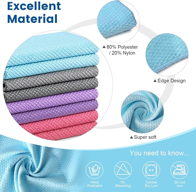 Niveaya Microfiber Glass Cleaning Cloth, Reusable Fish Scale Cloth 8 Pack - Image 2