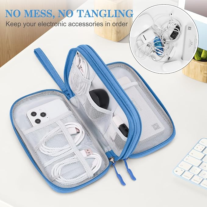 FYY Electronic Organizer, Travel Tech Pouch Bag, Cyan | Wrist Strap, Waterproof - Image 5
