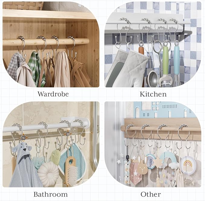 Bathway Shower Curtain Hooks Chrome Shower Curtain Rings - Image 6