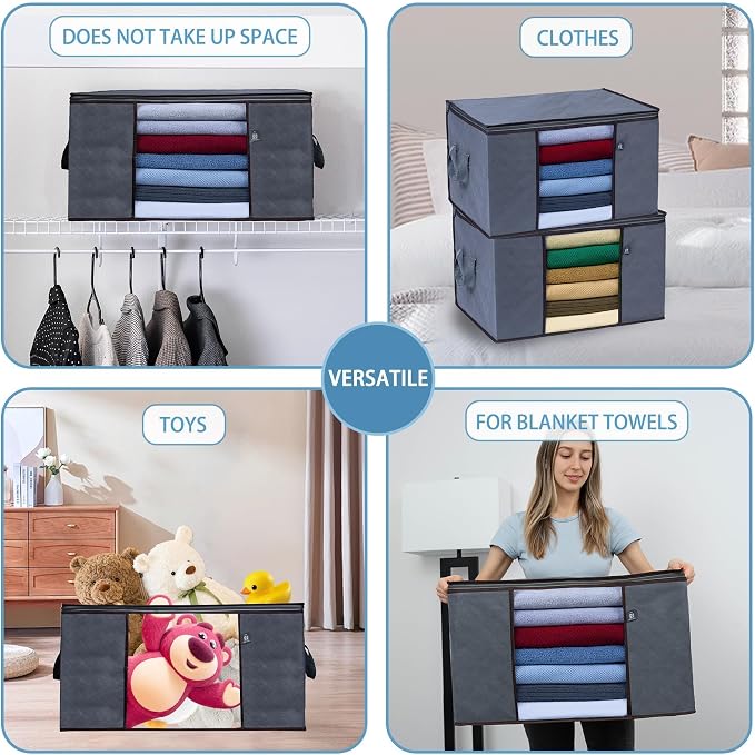 VENO 3 Pack Extra Large Clothes Storage Bag w/Reinforced Handle 24 Gallon | - Image 3