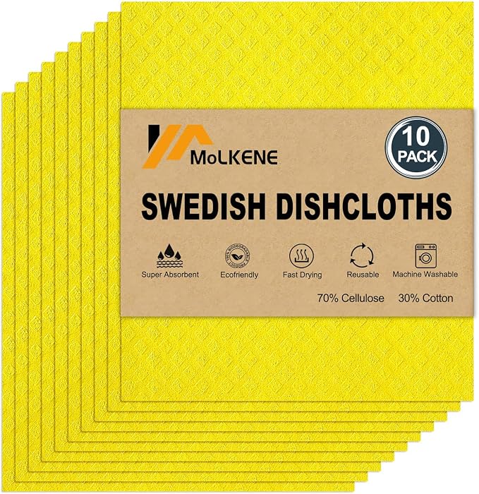 MoLKENE Swedish Dishcloths for Kitchen, 10 Pack Cellulose Sponge Cloths | by MoLKENE