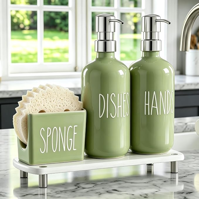 Cisily Olive Green Kitchen Soap Dispenser Set by CISILYHOMELIFE