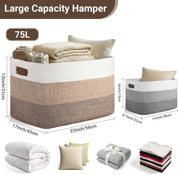 75L Laundry Basket Hamper, Gradient Brown/White - Image 2