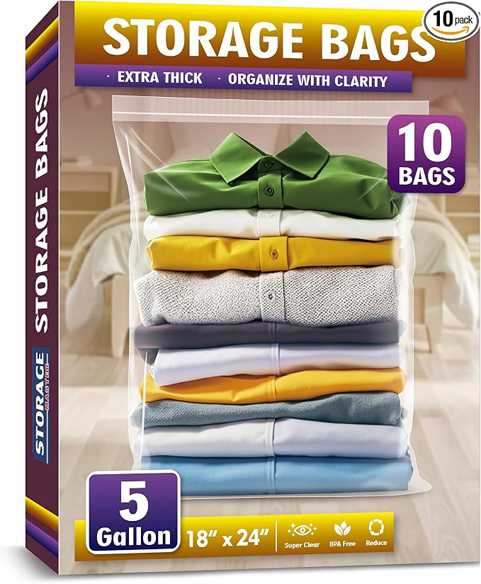 Extra Large 5 Gallon Zippered Plastic Bags by Storage+Master