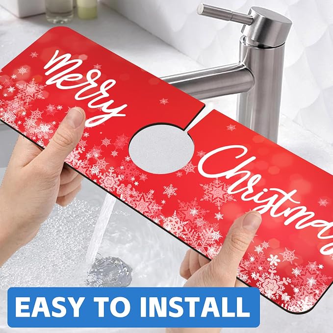Merry Christmas Snowflake Kitchen Sink Splash Guard Mat Absorbent Fast Drying - Image 6