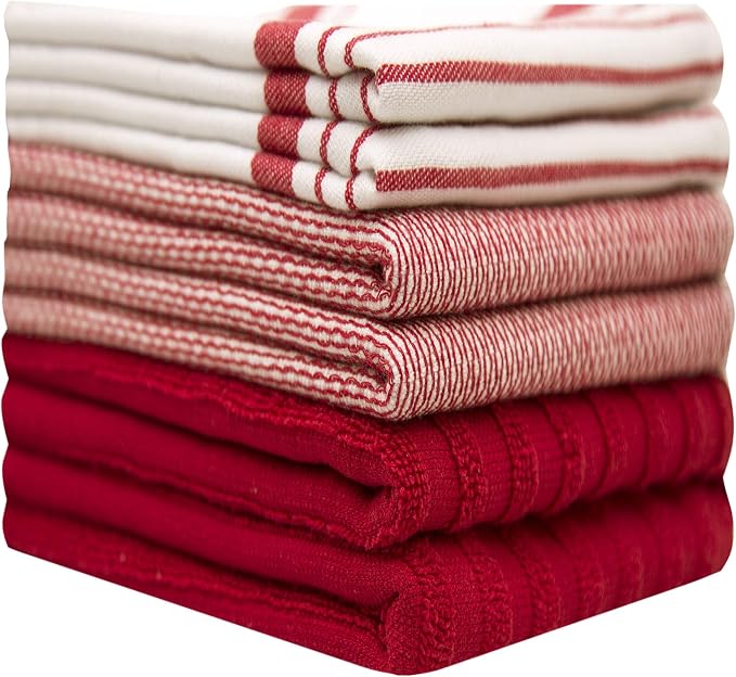 Premium Kitchen Towels 6 Pack 100% Cotton 20"x28" Dish Towels Red Striped - Image 2