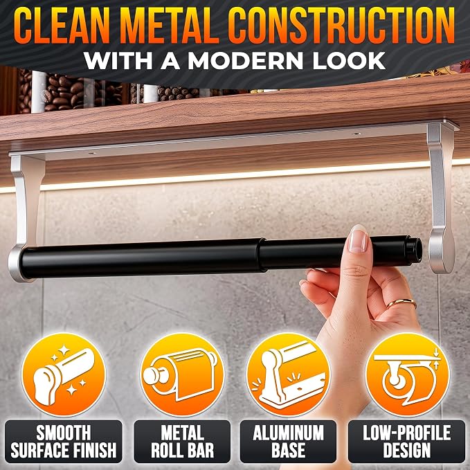 Silver Paper Towel Holder Under Cabinet, Space-Saving - Image 3