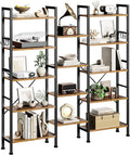 Furologee Triple 5 Tier Bookshelf, Bookcase with 14 Open Display Shelves, Wide Etagere Book Shelf, Industrial Shelving Units for Home Office, Living Room, Bedroom, Rustic Brown