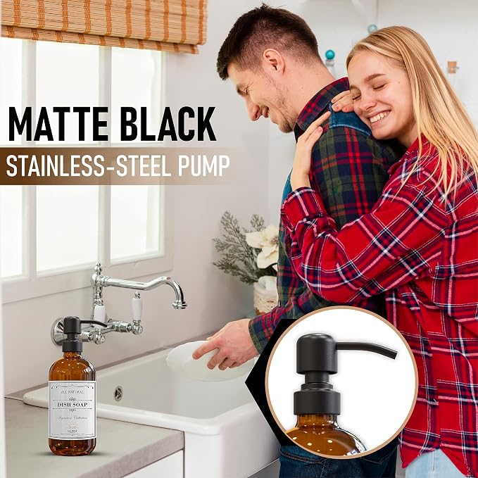 Sunrise Premium Amber Glass Soap Dispenser Matte Black - Image 5