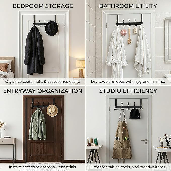 Over The Door Hooks, Coat Rack for Hanging Clothes Hat Towel … - Image 7