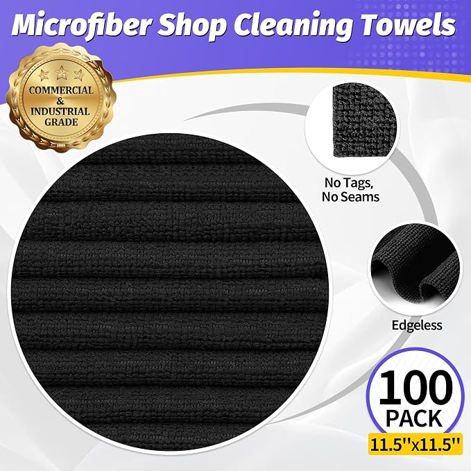 Microfiber Cleaning Cloth, 100 Pack Black Cleaning Rags Microfiber Towel Bulk - Image 2