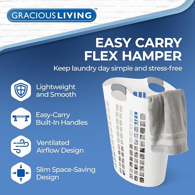 Gracious Living Laundry Basket, Easy Carry Flex Collapsible Hamper - Image 3