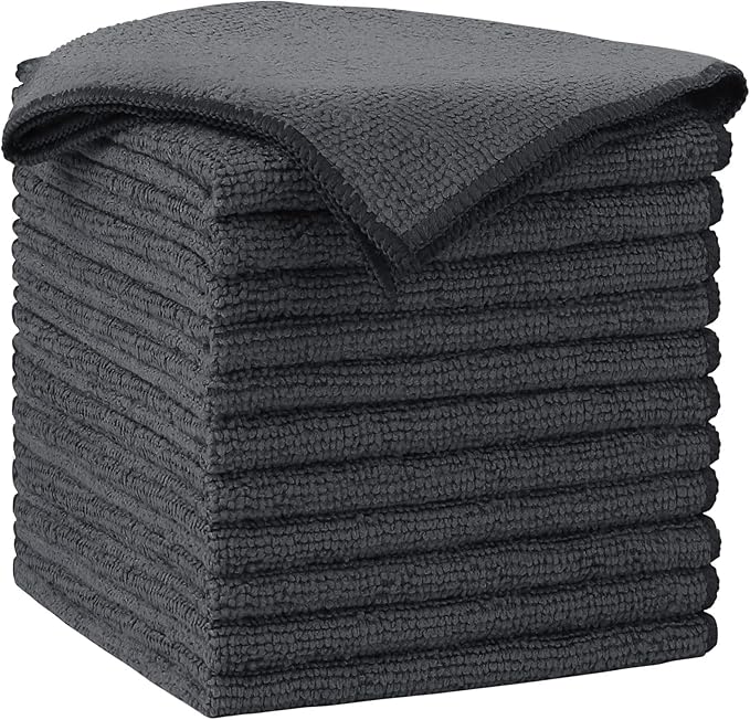 AIDEA Gray Microfiber Cleaning Cloth-12PK, Cleaning Rags 12"x 12" Absorbent | by AIDEAHOME