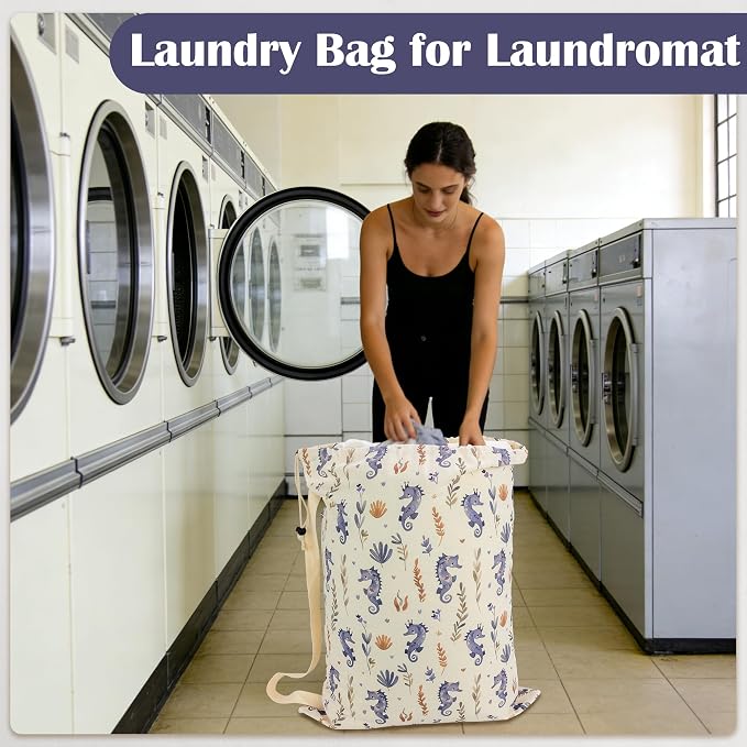 Canvas Laundry Bag with Shoulder Strap & Drawstring - Image 6
