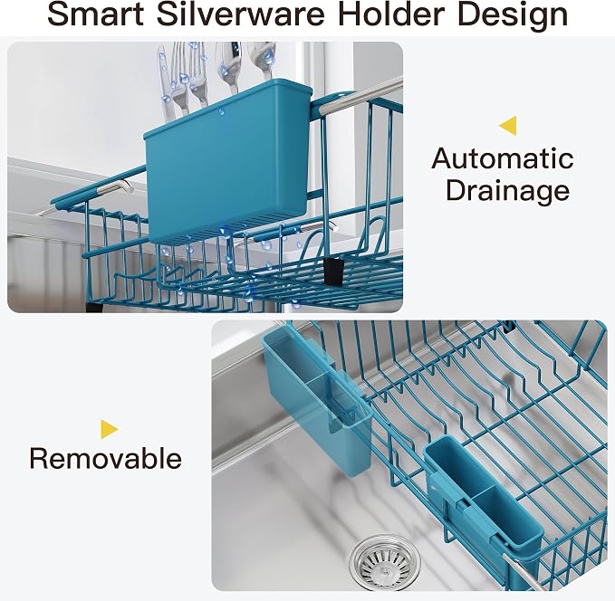 JASIWAY Blue Dish Drying Rack in Sink, Dish Drainer - Image 8