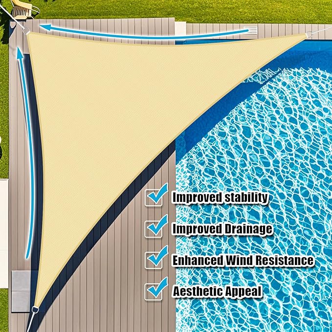 Amagenix Sun Shade Sail 10'X10'X14.1' Curved Edge Outdoor Shade Canopy Beige Breathable 95% UV Block Shade Cloth for Patio Garden Backyard (We Make Custom Size)
