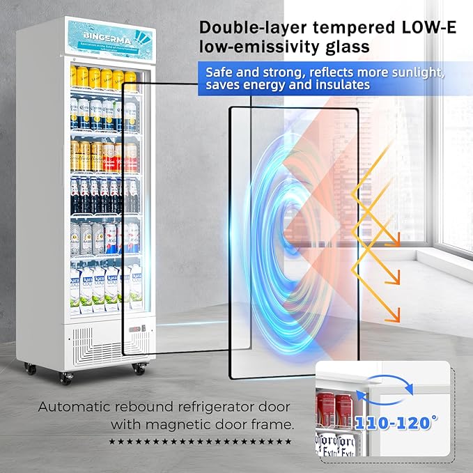 Commercial Display Refrigerator with Glass Door 12 Cu.ft Merchandiser Beverage Cooler Bar Black Drink Fridge for Convenience Stores, Supermarkets,Bars,Offices White