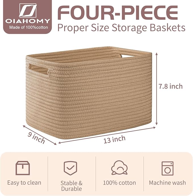 OIAHOMY 4 Pack Storage Baskets for Organizing 15L Cube Storage Bins Yellow - Image 2
