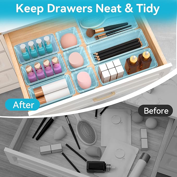 ElegantArray 12 PCS Drawer Organizer Set, Makeup Organizers, Sea Blue | 4 Sizes - Image 5