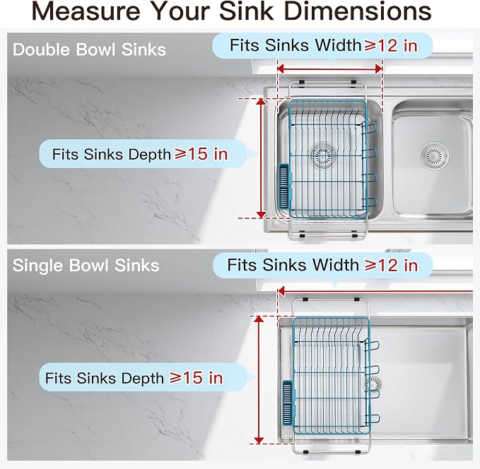 JASIWAY Blue Dish Drying Rack in Sink, Dish Drainer - Image 3