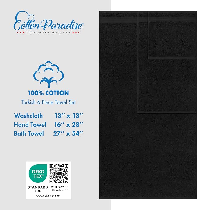 Cotton Paradise 100% Cotton Turkish Towel Set, Soft Absorbent Quick Dry - Image 4