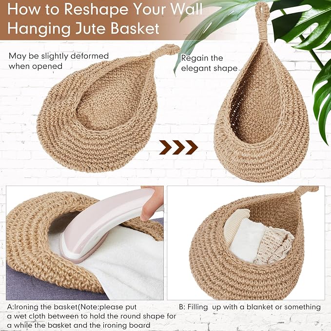 Honeydak 3 Hanging Baskets, Light Linen, Cotton Rope - Image 3