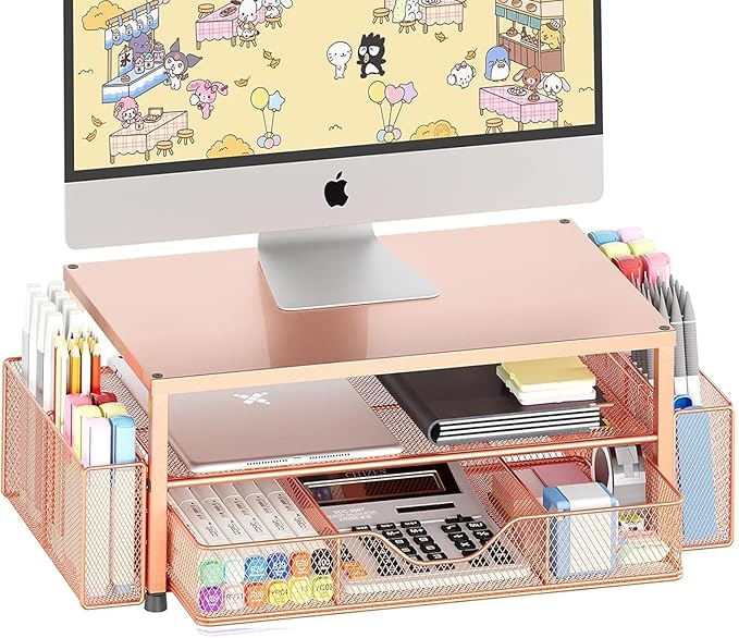 Desk Organizer and Accessories, 2-Tier Computer Monitor Stand Riser by OPNICE