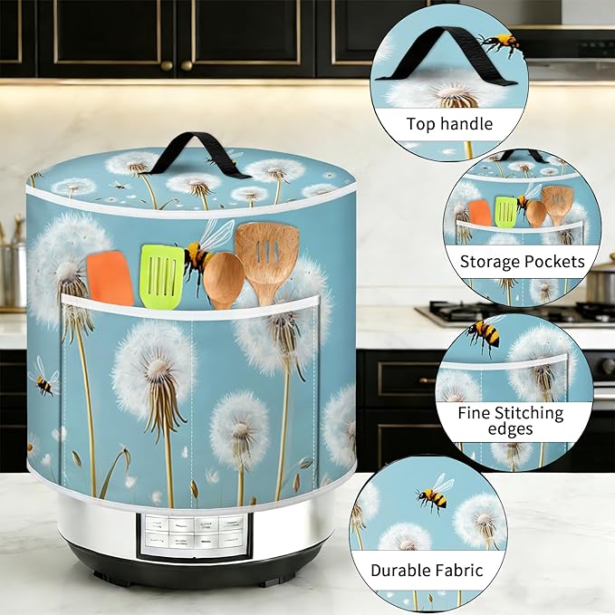 Air Fryer Dust Cover with Top Handle and Storage Bag, Compatible with Rice Cookers, Pressure Cookers, Slow Cookers and Air Fryers, Available in 3-Quart, 6-Quart and 8-Quart Sizes.