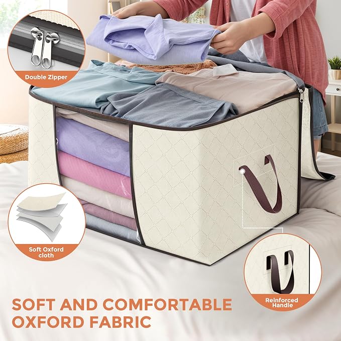 90L Large Storage Bags, 6 Pack Clothes Storage Bins Closet Organizers | - Image 4