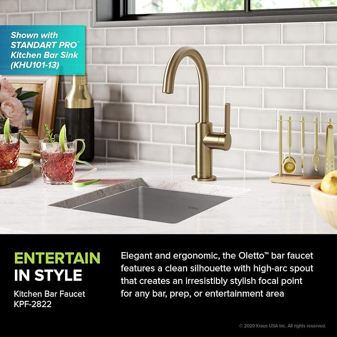Kraus Oletto Single Handle Kitchen Bar Faucet in Spot Free Antique Champagne - Image 2