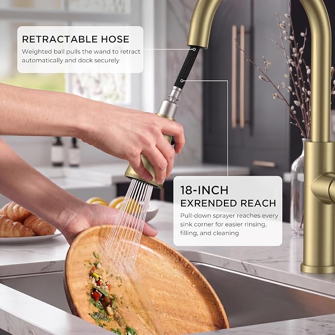 FORIOUS Kitchen Faucet with Pull Down Sprayer, High Arc Single Handle, Suitable - Image 2
