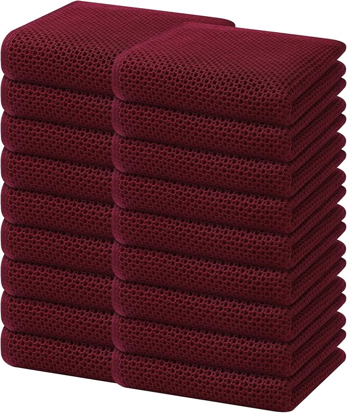 Homaxy 100% Cotton Waffle Weave Kitchen Dish Towels 18-Pack, Burgundy | 13 x 28 by Homaxy