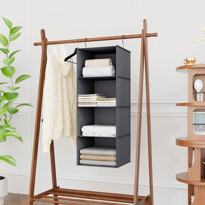Hanging Closet Organizer 4-Shelf, Oxford Fabric Wardrobe Storage, Dark Grey | - Image 2