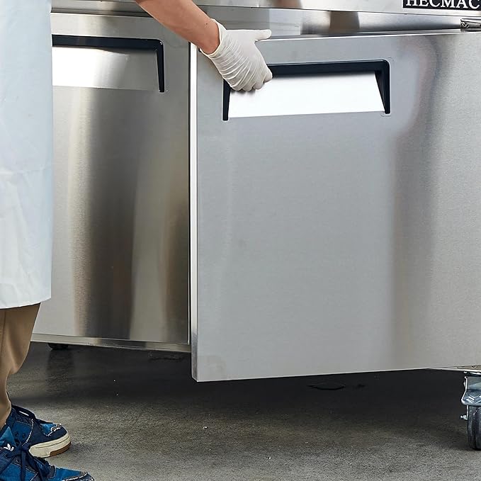 HECMAC 48" Commercial Freezer, 12.96 Cu.ft Worktop Undercounter Fridge with 2 Solid Door, -8~0℉, 18-8 Stainless Steel Interior, ETL&NSF/ANSI 7 for Restaurant, Bar, Shop, Kitchen Use