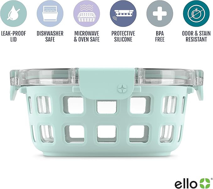 Ello Duraglass 3.4 Cup Round Glass Meal Prep Containers, Melon | Glass meal - Image 3