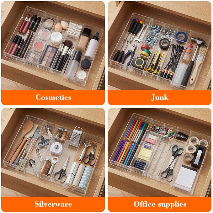 Briwooody Clear Acrylic Drawer Organizer Expandable, 10 Compartments, Medium | - Image 6