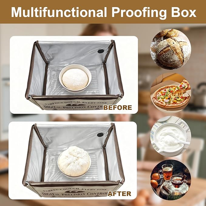 Bread Proofing Box, Folding Dough Proofing Warming Box with 50-113℉ Temp Control & 48h Timer, Proofer Oven with Metal Rack, Ideal for Sourdough, Bread Baking, Pizza, Yogurt, Kombucha, 5-Layer Fabric