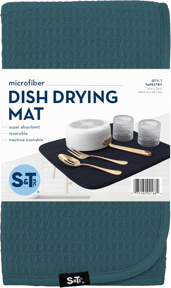 S&T INC. Dish Drying Mat, Tapestry Blue | Absorbent Microfiber, Kitchen Counter - Image 8