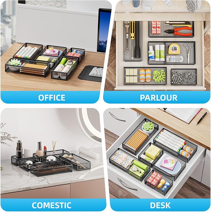 Marbrasse 5 Pack Desk Drawer Organizer Set, Mesh Drawer Storage Trays - Image 3