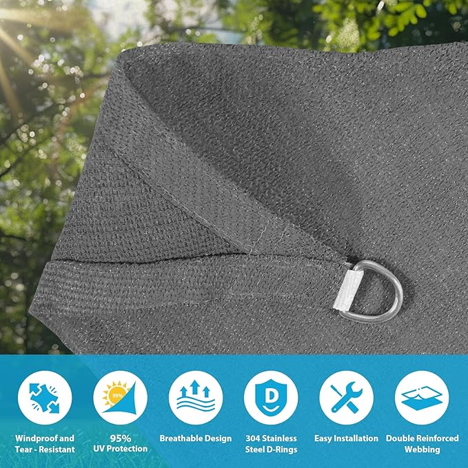 Amagenix Sun Shade Sail 5X6 Curved Edge Outdoor Shade Canopy Dark Grey Breathable 95% UV Block Shade Cloth for Patio Garden Backyard (We Make Custom Size)