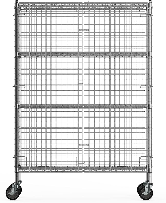 18" W x 48" L x 69" H Heavy Duty Utility Commercial Grade Metal Storage NSF Unit | Chrome Mobile Security Wire Cage Kit