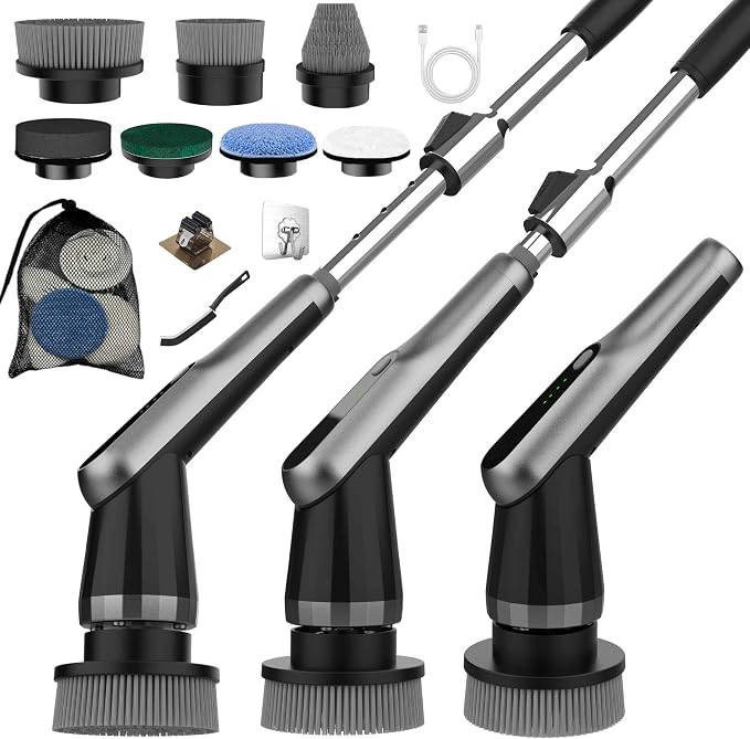Electric Spin Scrubber, 10-in-1 Shower Scrubber & Retractable Long Handle by Dreazu