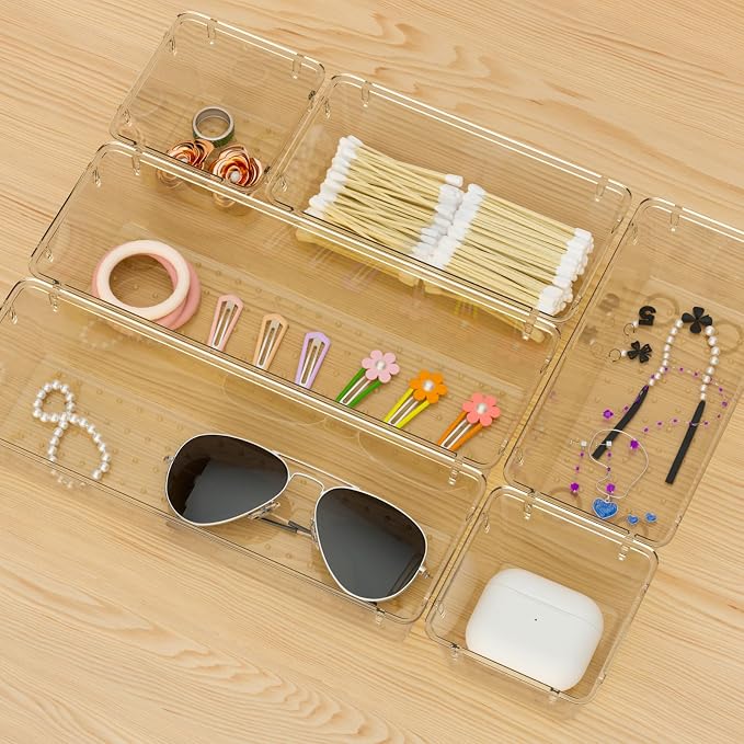 12 Pack Clear Drawer Organizer Set, Drawer Storage Trays, Storage Bins | - Image 6