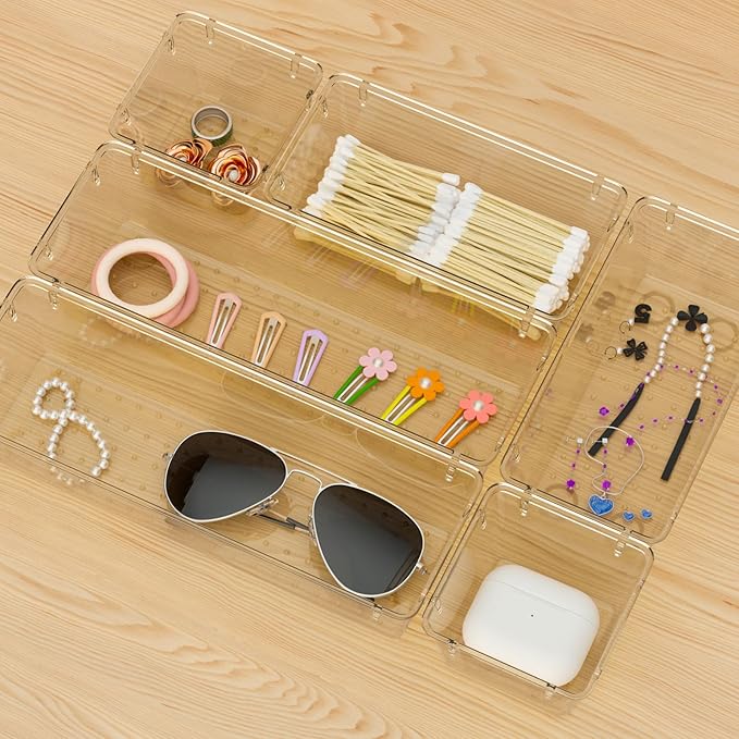 6 Pack Clear Drawer Organizer Set, Drawer Storage Trays, Storage Bins | Acrylic - Image 6