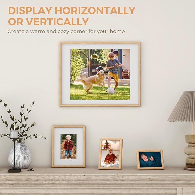 Axeman 8x10 Oak Frame - Rounded Corner 8 x 10 Picture Frame Matted to 5x7 - Natural Oak Wood 8 by 10 Photo Frame with Tempered Glass for Tabletop or Wall Mount Display