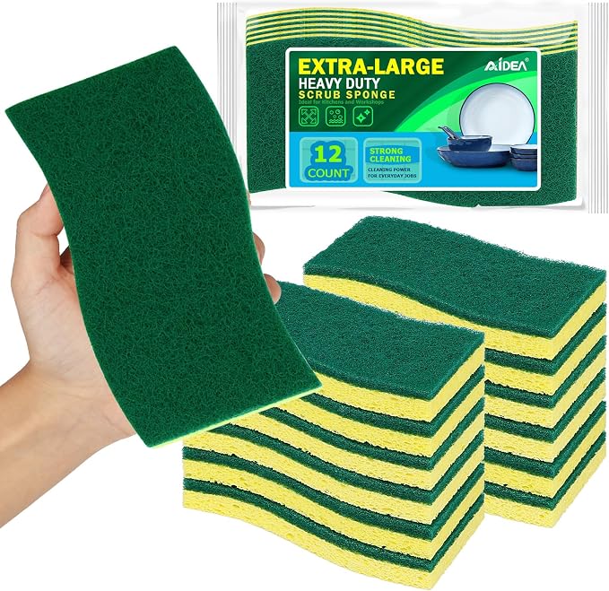 AIDEA XL Scrub Sponges Kitchen 12Count, Heavy Duty Sponges by AIDEAHOME