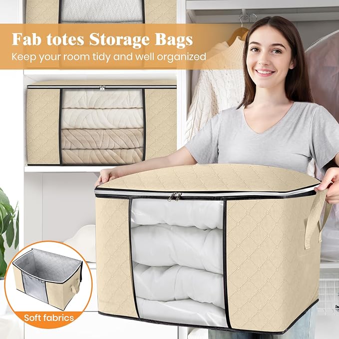 90L Clothes Storage, Foldable Thick Fabric Blanket Storage Bags | Foldable - Image 5